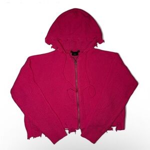 Hot pink Sweater cropped hoodie with zipper and hood. Size large ⏹️